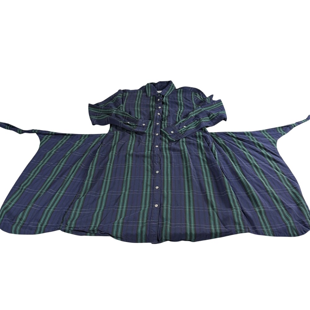 UNTUCKit Devon Shirt Dress Womens 6 Navy Green Plaid Tie Waist Long Sleeve 40767